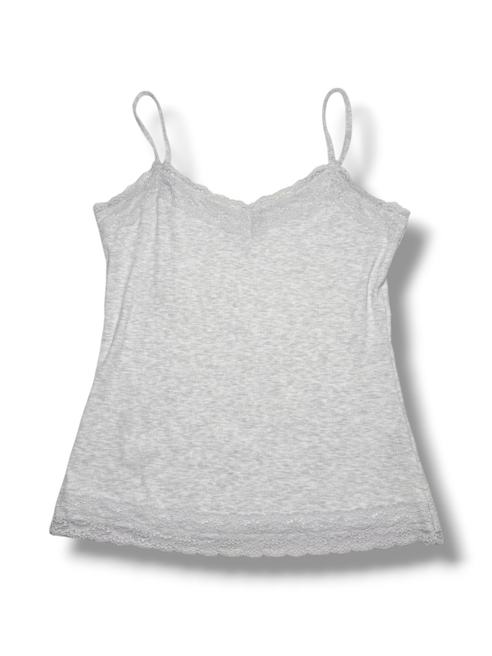 Y2K Vintage Forever 21 Gray Ribbed Lace-Trim Cami